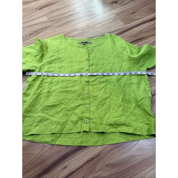 Flax NWOT linen button front shirt lime green relaxed fit size S small - Picture 7 of 8